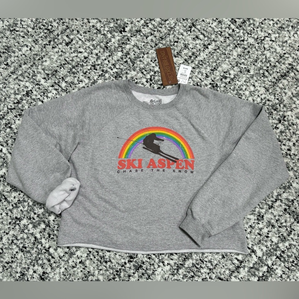 The Original Retro Brand Ski Aspen Fleece Sweatershirt Juniors S $55 Gray NWT